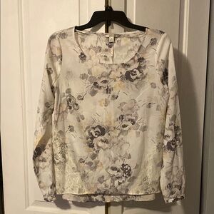LC Lauren Conrad Cream Floral Long Sleeve Blouse